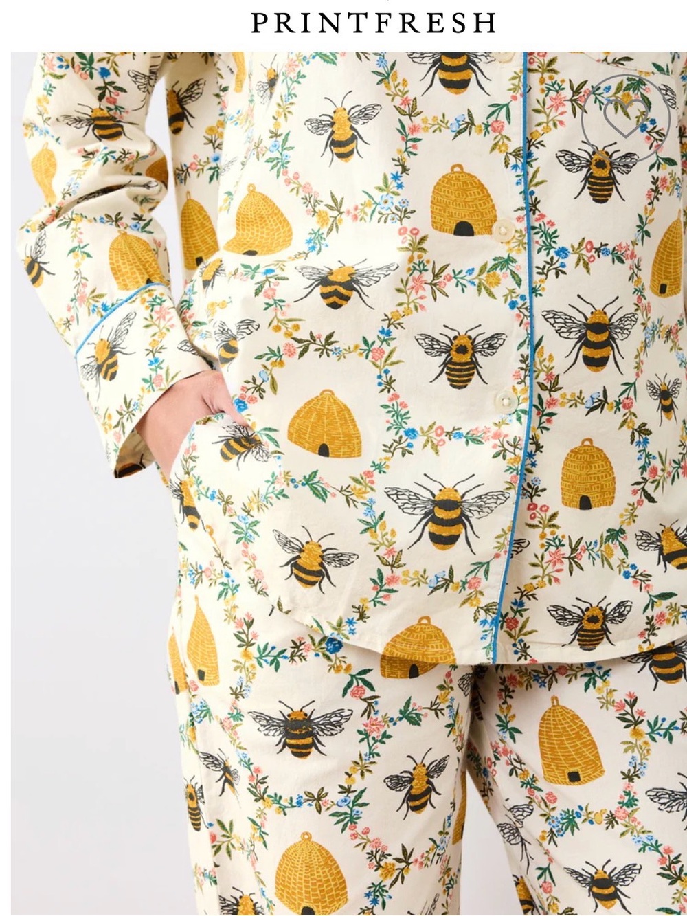 Printfresh Sweet Bee Pajama Set Organic Cotton Size Medium NWT $168 - Picture 2 of 7
